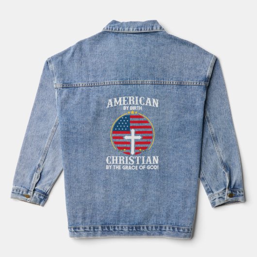 Amerikaanse vlag Christelijk Cross Typografie Art Denim Jacket (Achterkant)
