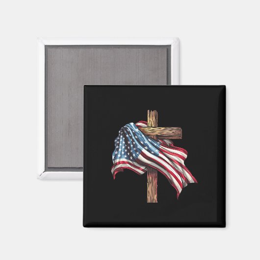 Amerikaanse vlag Christelijk Kruis Jezus 4 juli Magneet (Voorkant / Achterkant)