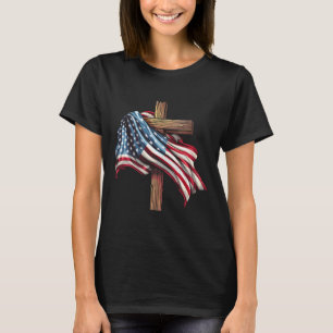 Amerikaanse Vlag Christelijk Kruis Jezus 4 juli Mi T-shirt