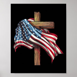 Amerikaanse vlag Christelijk Kruis Jezus 4 juli Poster