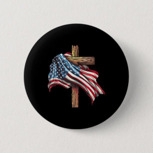 Amerikaanse vlag Christelijk Kruis Jezus 4 juli Ronde Button 5,7 Cm