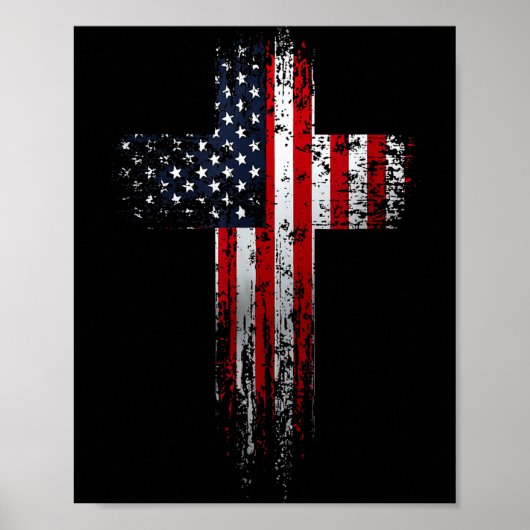 Amerikaanse Vlag Christelijk Kruis Poster (Voorkant)
