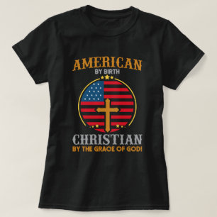 Amerikaanse vlag Christelijke Cross Tekst Kunst Vr T-shirt