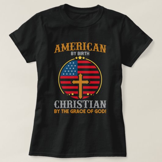 Amerikaanse vlag Christelijke Cross Tekst Kunst Vr T-shirt (Design voorkant)