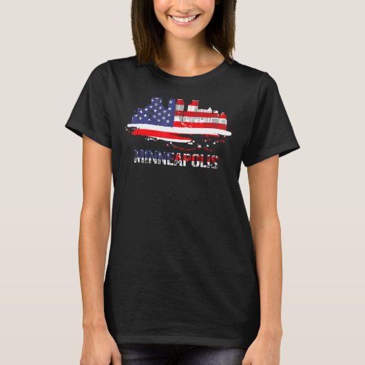 Amerikaanse vlag Cityscape Minneapolis Minnesota T-shirt (Voorkant)