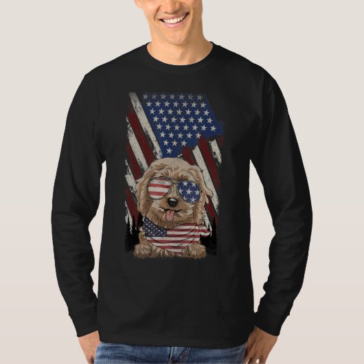 Amerikaanse vlag Cockapoo Pap Mam Hond 4th van T-shirt (Voorkant)