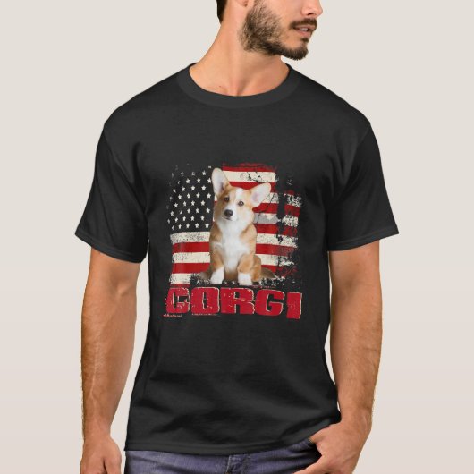  Amerikaanse vlag Corgi Hondenliefhebber T-shirt (Voorkant)