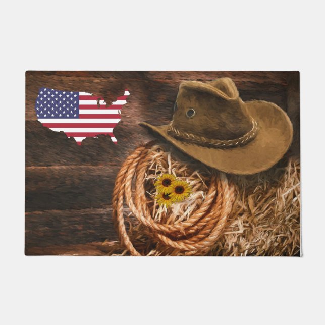 Amerikaanse vlag Cowboy Pet Lasso Deurmat (Voorkant)