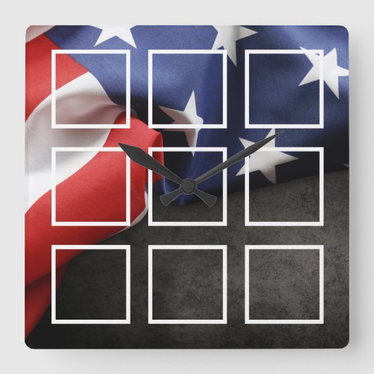 Amerikaanse vlag Creëer Uw aangepaste fotocollage Vierkante Klok (Voorkant)