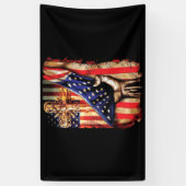 Amerikaanse vlag Cross Jesus Hand Pride Christelij Spandoek (Verticaal)