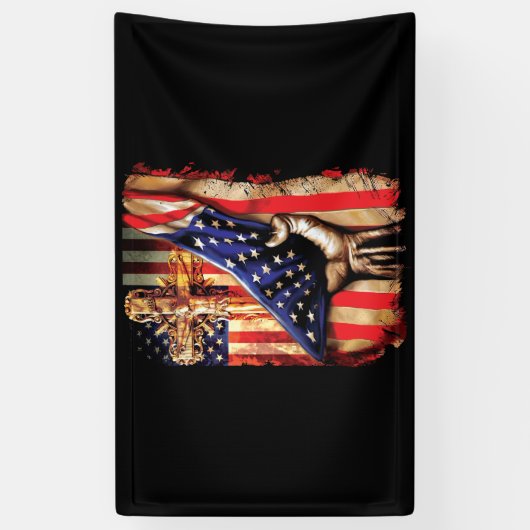 Amerikaanse vlag Cross Jesus Hand Pride Christelij Spandoek (Verticaal)