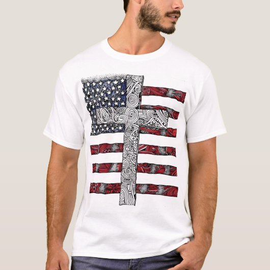 Amerikaanse vlag cross T-Shirt (Voorkant)