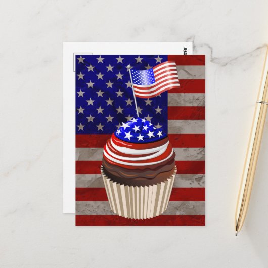Amerikaanse vlag Cupcakes patroon Briefkaart (Voorkant / Achterkant in situ)