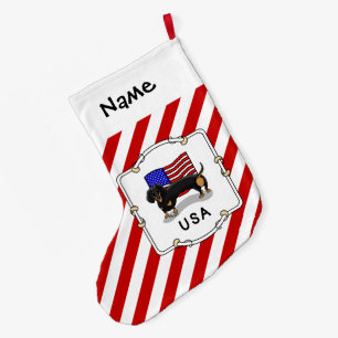 Amerikaanse vlag Dachshund Dachsie (zwart-wit) Grote Kerstsok