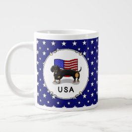 Amerikaanse vlag Dachshund Dachsie (zwart-wit) Grote Koffiekop