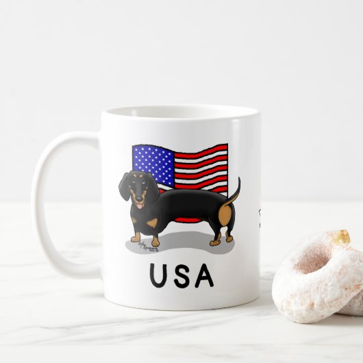 Amerikaanse vlag Dachshund Dachsie (zwart-wit) Koffiemok (Met donut)
