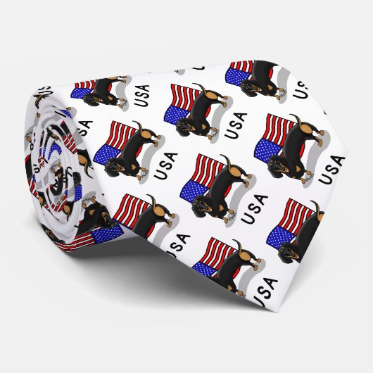 Amerikaanse vlag Dachshund Dachsie (zwart-wit) Stropdas (Opgerold)