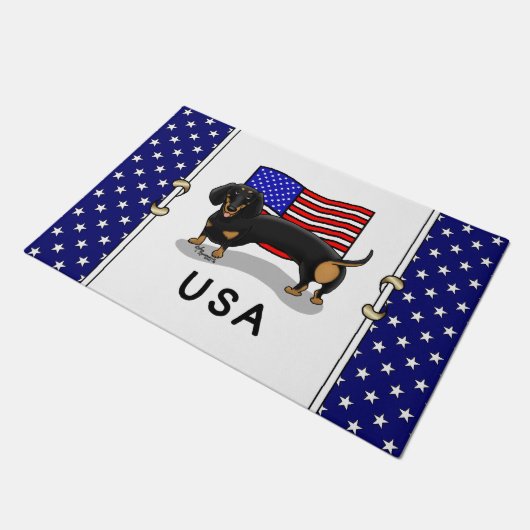 Amerikaanse vlag Dachshund - (zwart-wit) Deurmat (Schuin)