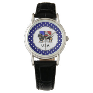 Amerikaanse vlag Dachshund - (zwart-wit) Horloge