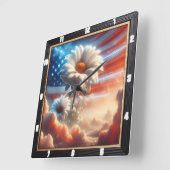 Amerikaanse vlag Daisies Patriotic Vierkante Klok (Hoek)