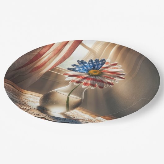 Amerikaanse vlag Daisy in glazen vaas Papieren Bordje (Gekanteld)