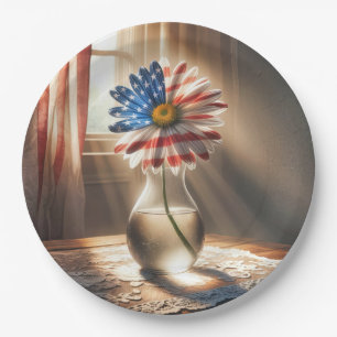 Amerikaanse vlag Daisy in glazen vaas Papieren Bordje
