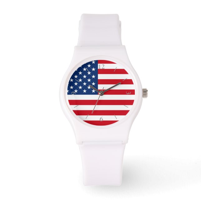 Amerikaanse vlag Dames wit horloge (Voorkant)