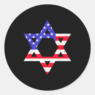 Amerikaanse Vlag Davidster Joodse Hanukkah T-shirt Ronde Sticker