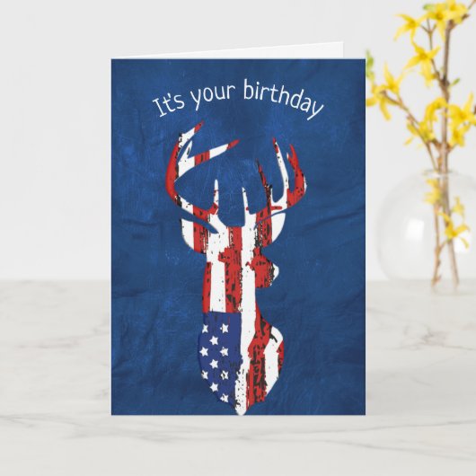 Amerikaanse vlag Deer Birthday Kaart (Gele Bloem)