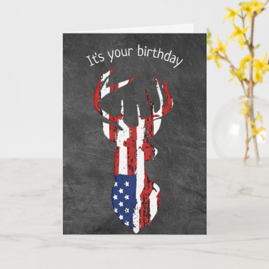 Amerikaanse vlag Deer Birthday Kaart (Gele Bloem)