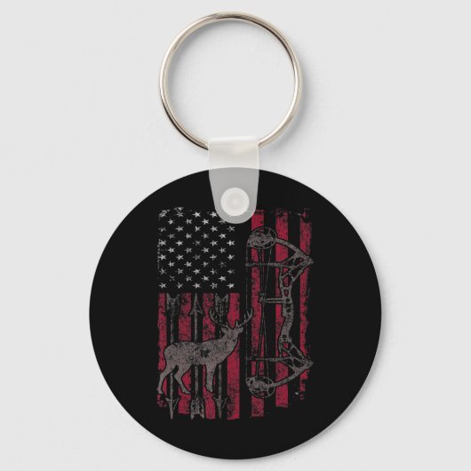 Amerikaanse vlag Deer Bow Hunting Patriotic Distre Sleutelhanger (Voorkant)