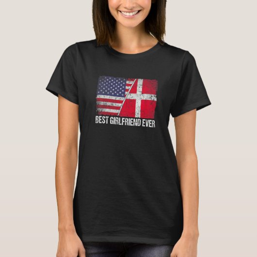 Amerikaanse vlag & Denemarken vlag beste Vriendin T-shirt (Voorkant)