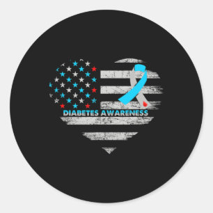 Amerikaanse vlag Diabetes Awareness Heart Family S Ronde Sticker
