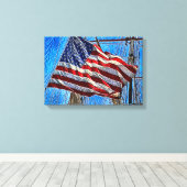 Amerikaanse vlag die in de wind slaat canvas afdruk (Insitu (Houten vloer))