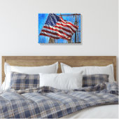 Amerikaanse vlag die in de wind slaat canvas afdruk (Insitu (Slaapkamer))