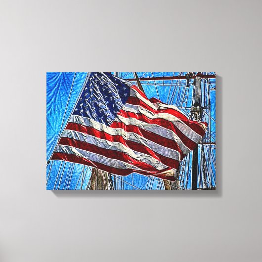 Amerikaanse vlag die in de wind slaat canvas afdruk (Voorkant)