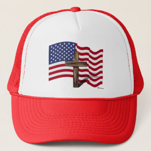 Amerikaanse vlag die wappert en een robuuste kruis trucker pet