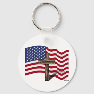Amerikaanse vlag die wappert en robuuste kruis sleutelhanger
