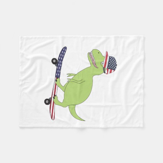 Amerikaanse vlag Dinosaur Skateboarding Fleece Deken (Voorkant (Horizontaal))