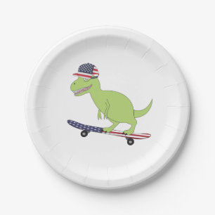Amerikaanse vlag Dinosaur Skateboarding Papieren Bordje