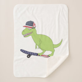 Amerikaanse vlag Dinosaur Skateboarding Sherpa Deken