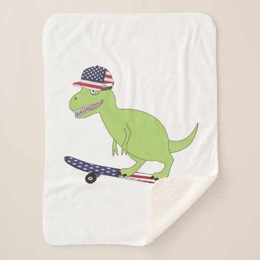 Amerikaanse vlag Dinosaur Skateboarding Sherpa Deken (Voorkant)