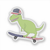 Amerikaanse vlag Dinosaur Skateboarding Sticker (Voorkant)