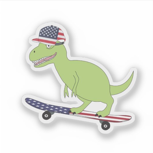 Amerikaanse vlag Dinosaur Skateboarding Sticker (Voorkant)