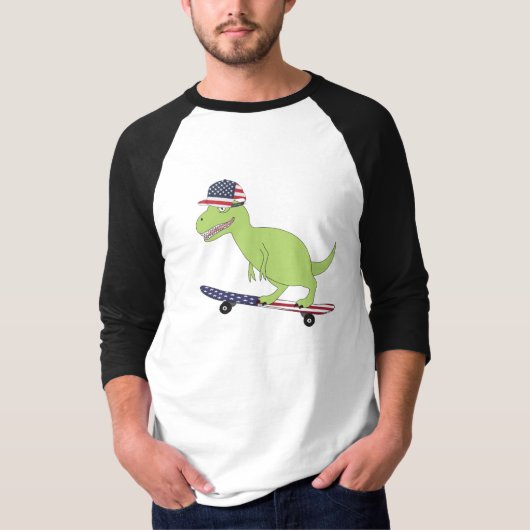 Amerikaanse vlag Dinosaur Skateboarding T-shirt (Voorkant)