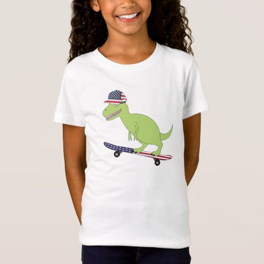 Amerikaanse vlag Dinosaur Skateboarding T-shirt (Voorkant)