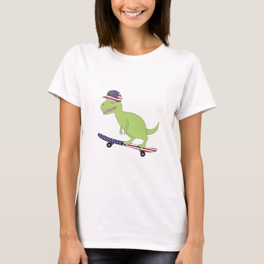 Amerikaanse vlag Dinosaur Skateboarding T-shirt (Voorkant)