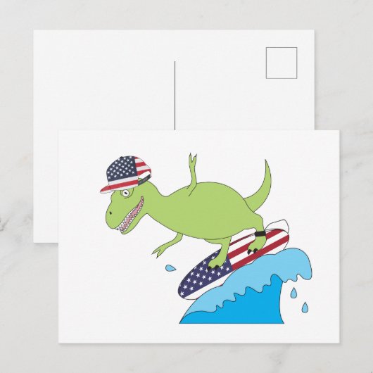 Amerikaanse Vlag Dinosaur Surfend Briefkaart (Voorkant / Achterkant)