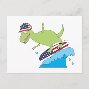 Amerikaanse Vlag Dinosaur Surfend Briefkaart