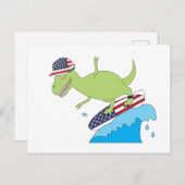 Amerikaanse Vlag Dinosaur Surfing Briefkaart (Voorkant / Achterkant)